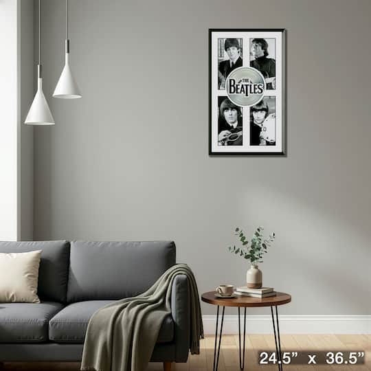Beatles Framed Black and White Close-Ups With Platinum LP 24.5" x 36.5"